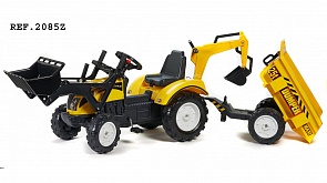 Трактор-экскаватор педальный с прицепом, желтый 219 см (Falk, FAL 2085Z)